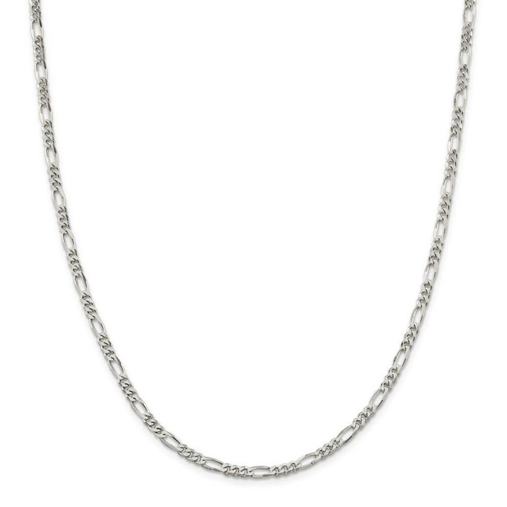 4mm Rhodium Plated Sterling Silver Solid Figaro Chain Necklace, 22 In
